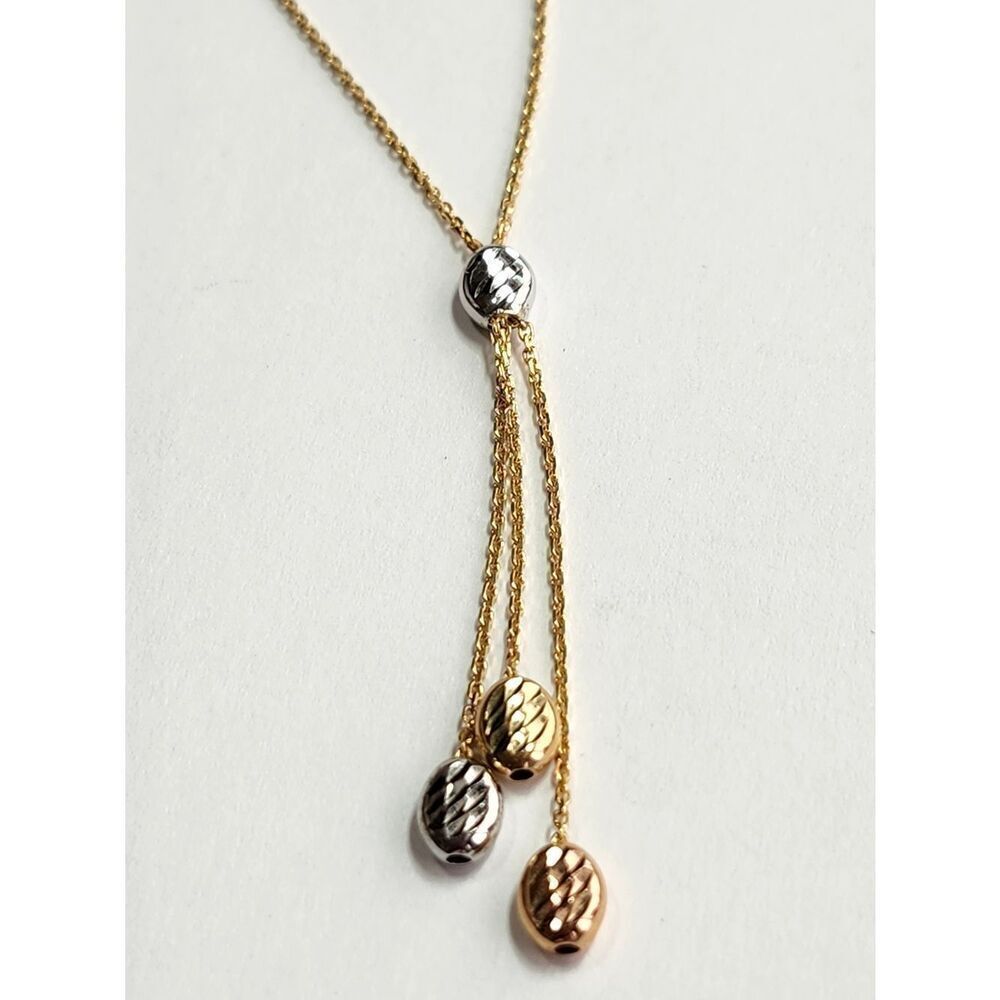 14K Yellow Gold Necklace With 14K Gold Tri Tone Accents White Gold Rose Gold